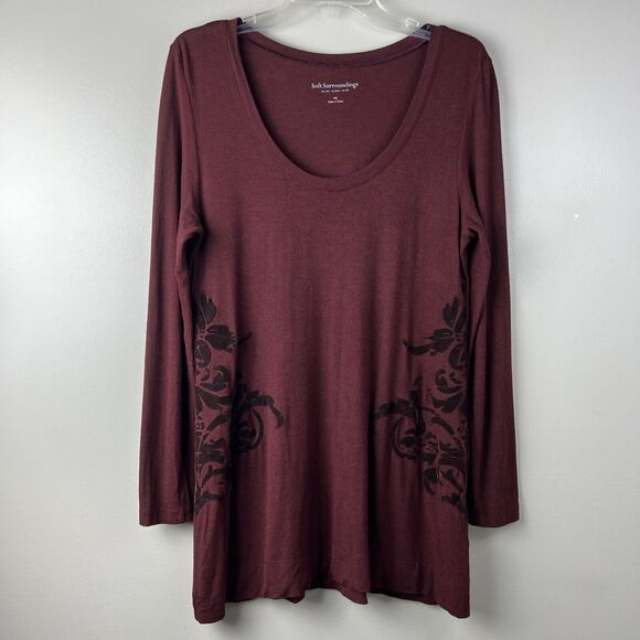 Soft Surroundings Maroon Long Sleeve Velvet Side Detail Tunic - Picture 1 of 6